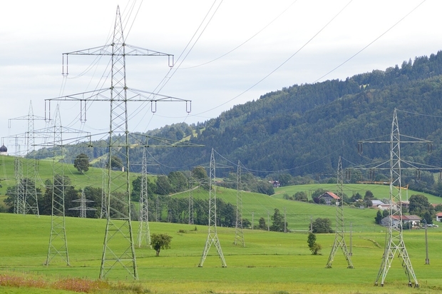 Power lines over countryside
